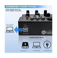 Pyle Compact Bluetooth Dj Mixer Interface with Usb Audio and Phantom Power