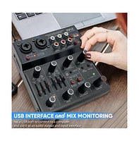 Pyle Compact Bluetooth Dj Mixer Interface with Usb Audio and Phantom Power