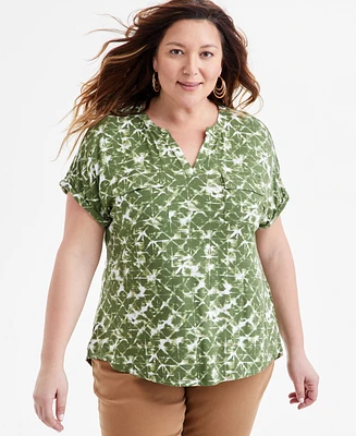 Style & Co Plus Printed Camp Shirt, Exclusively at Macy's