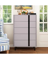 Homsee Gray Wooden End Table with 5-Drawers and Black Decor
