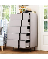 Homsee Gray Wooden End Table with 5-Drawers and Black Decor