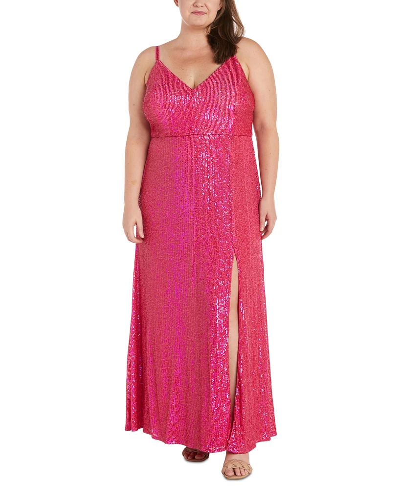 Morgan & Company Plus Sequinned High-Slit Dress