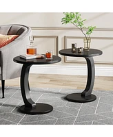 Tribesigns Round End Table, Solid Wood C-Shaped Side Table, Small Couch Side Table