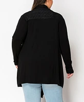 Coin 1804 Plus Lace Yoke Flyaway Cardigan Sweater