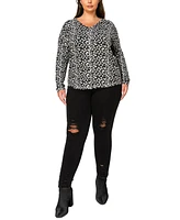 Coin 1804 Plus Leopard Print Cozy V-Neck Dolman Sleeve Top