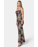 Bebe Women's Printed Mesh Cowl Gown