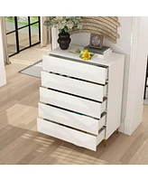 Homsee White Side Table, Chest of Drawers with 5-Drawers