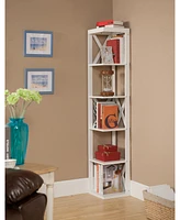 Kings Brand Furniture Whiteley Wood Wall Corner 5 Tier Bookshelf Display Stand, White