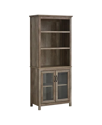 Homcom 71" Bookcase Storage Hutch Cabinet w/ Adjustable Shelves, Glass Doors, Natural