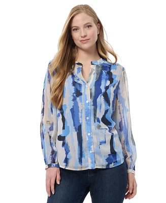 Jones New York Women's Printed Long Raglan Sleeve Peasant Blouse