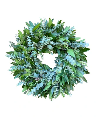 GreenishBlu Bayleaf, Seeded Eucalyptus, Baby Blue and Rosemary Real Aromatic Wreath, 22"