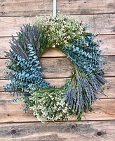 GreenishBlu Real Preserved Wreath Baby Blue Eucalyptus, Dried Lavender and Baby's Breath, 22"