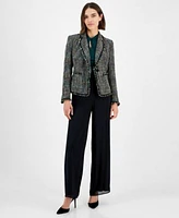 Anne Klein Womens Notch Collar Jacket Twist Neck Top High Rise Pull On Wide Leg Pants