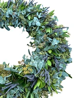 GreenishBlu Real Aromatic Wreath Seeded Eucalyptus, Bayleaf, True Blue Eucalyptus and Dried Lavender, 22"