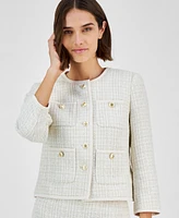 Anne Klein Women's Collarless Button-Front Tweed Jacket