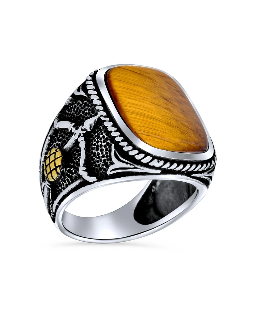 Bling Jewelry Natural Brown Tiger Eye Archery Bow Arrow Ring Sterling Silver