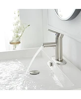 Greenspring Brushed Nickel Bathroom Faucet Single Hole Single Handle Water Saving Lavatory Vanity Sink Modern Faucet with Cover Plate Commercial Mixer