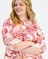 Charter Club Plus Printed Linen Tunic, Exclusively at Macy's