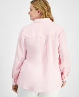 Charter Club Plus Size 100% Linen Roll-Tab Shirt, Exclusively at Macy's