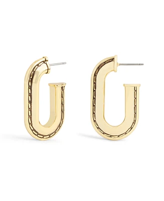 Coach Gold-Tone Stitched Oval Hoop Earrings