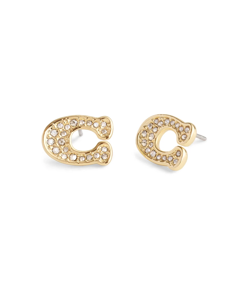 Coach Faux Stone Signature Pave C Stud Earrings