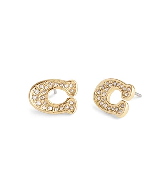 Coach Faux Stone Signature Pave C Stud Earrings