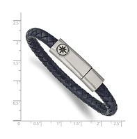 Chisel Stainless Steel Antiqued Compass Blue Leather Bracelet