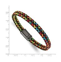 Chisel Stainless Steel Brown Leather Multi-color Nylon Bracelet