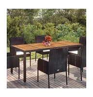 vidaXL Patio Table with Wooden Top 74.8"x35.4"x29.5" Poly Rattan