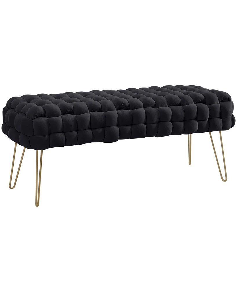 Ornavo Home Mirage Velvet Woven Bench Ottoman