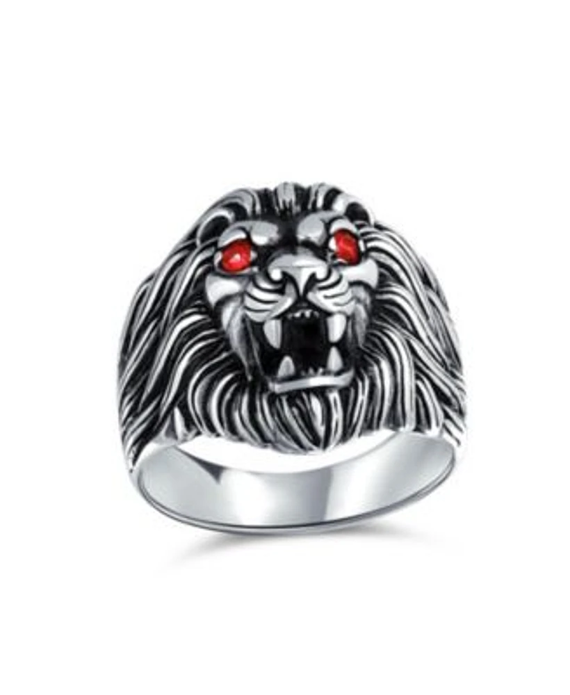 Bling Jewelry Statement Lion Ring With Red Ruby Eyes .925 Sterling Silver