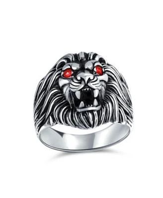 Bling Jewelry Statement Lion Ring With Red Ruby Eyes .925 Sterling Silver