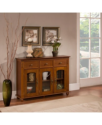 Kings Brand Furniture Penrose Wood/Glass Sideboard Buffet Cabinet (Walnut)