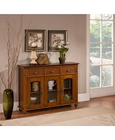 Kings Brand Furniture Penrose Wood/Glass Sideboard Buffet Cabinet (Walnut)