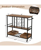 Costway 3 Tiers Bar Cart Home Serving on Wheels with Glass Racks Wine Holders