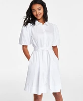 Karl Lagerfeld Paris Women's Puff-Sleeve Tied Shirtdress