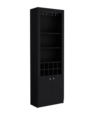 Vass Cabinet 4-Tier, Glass Holder Stemware Rack, Wine Cabinet, Liquor Cabinet, 10 Bottle Cubbies, 4 Shelves