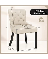 Gymax Upholstered Dining Chairs Set of 2 w/ Rubber Wood Legs Padded Seat Nailhead Trim Beige