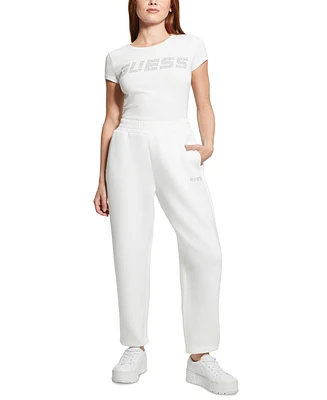 Guess Women's Cecelia Scuba Rhinestone-Logo Jogger Pants
