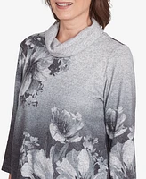 Alfred Dunner Petite Copenhagen Dramatic Floral Cowl Neck Sweater