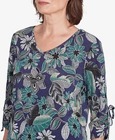 Alfred Dunner Petite French Quarter Floral Puff Print Drawstring Top