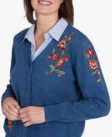 Alfred Dunner Petite Harvest Moon Paisley Floral Two One Collared Cardigan Sweater