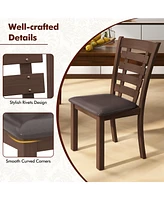 Wooden Dining Chairs Set of with Upholstered Seat & Rubber High Back