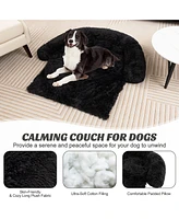 Costway Plush Calming Dog Couch Bed with Anti-Slip Bottom Plush Mat for Dogs & Cats