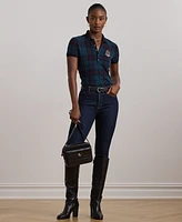 Lauren Ralph Petite Plaid Beaded-Crest Pique Polo Shirt