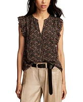 Lucky Brand Women's Printed Split-Neck Ruffle-Sleeve Top