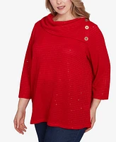 Ruby Rd. Plus Size Split Cowl Neck Sequin Knit Top