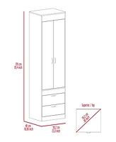 Portugal Armoire 70H", Double Door Cabinet, Two Drawers, Metal Handles, Rod