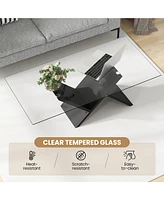 Gymax 47'' Rectangle Glass Coffee Table w/ Tempered Glass Tabletop & Geometric