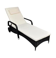 vidaXL Sun Lounger with Cushion & Wheels Poly Rattan Black